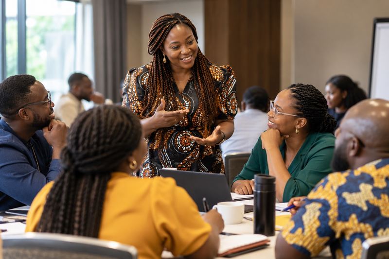 A facilitator connecting with participants in a workshop